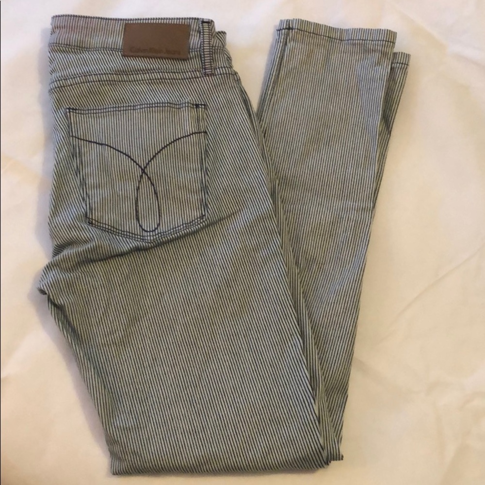 Striped Calvin Klein ankle skinnies.